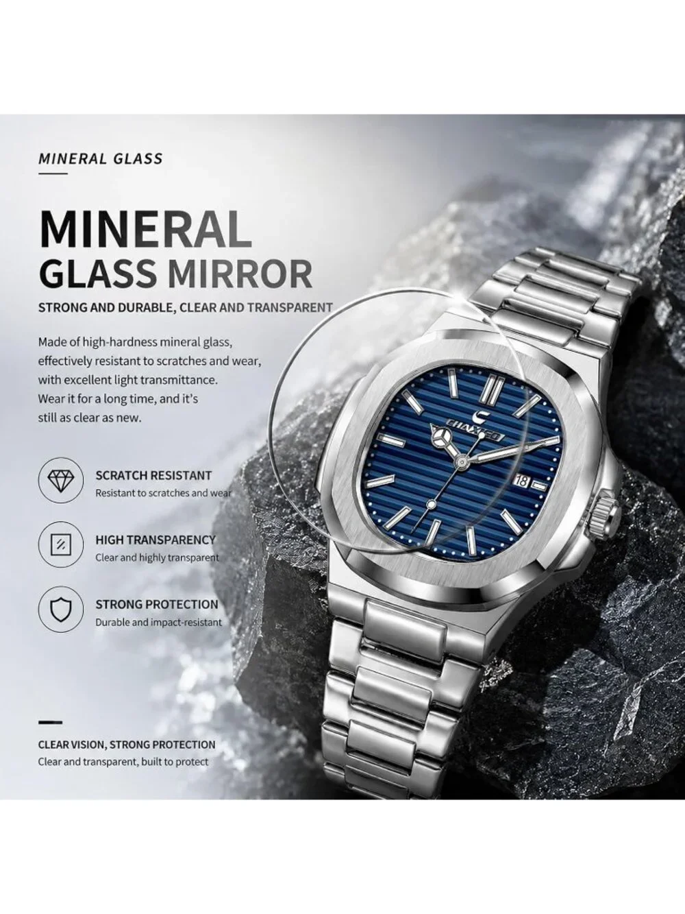 Men's Blue Silver Alloy Material Waterproof Quartz Sports Sports Wrist Watches